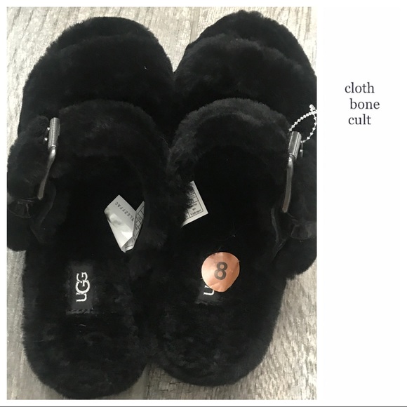 ✨New✨ UGG Black Fuzz Yeah Birkenstock-Style SLIDES - Picture 2 of 16